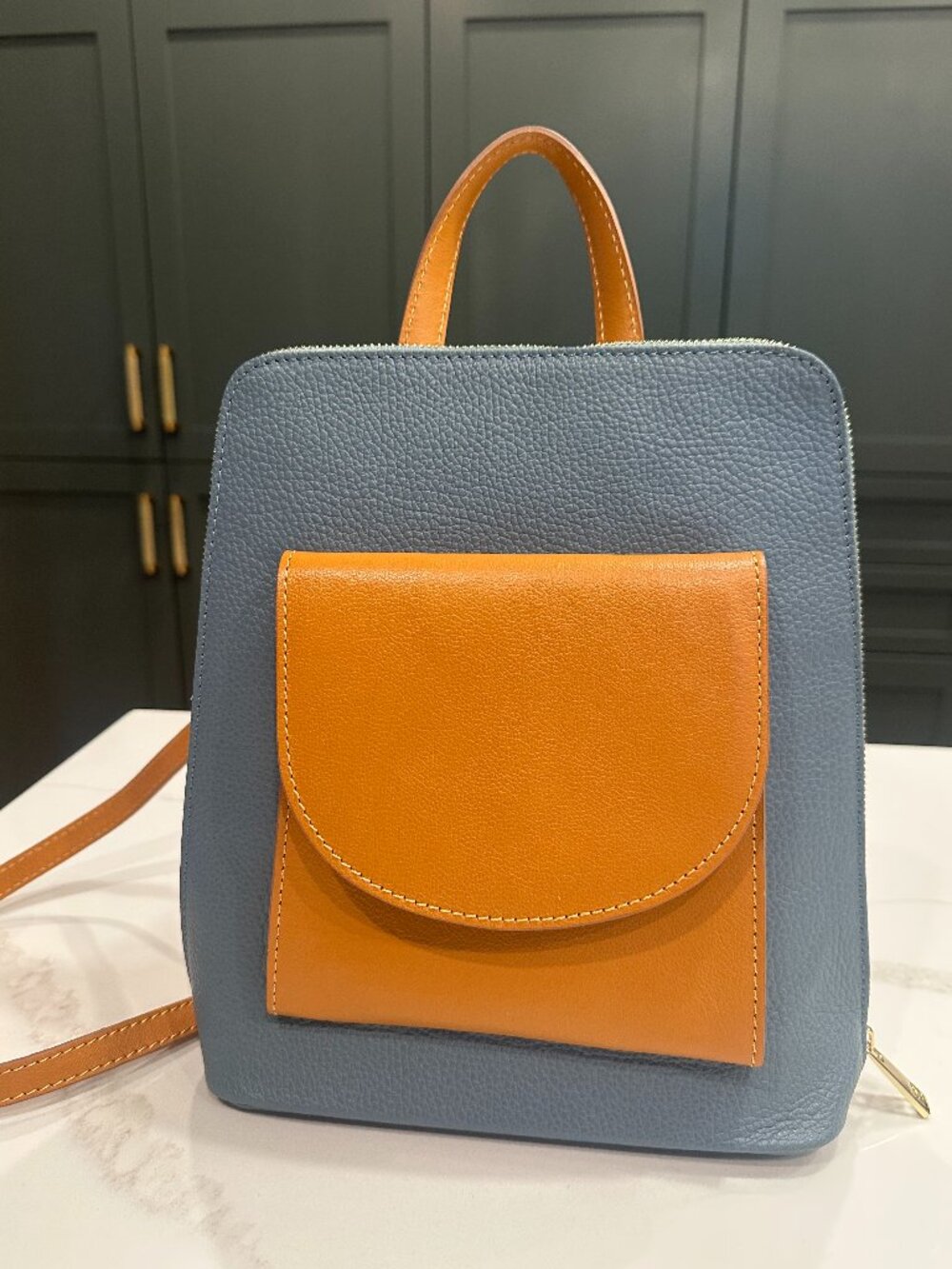 Divina Firenze Backpack Gray with Tan Accents - Italian Leather Bag, EUC